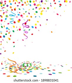 colorful confetti scenery with streamers and confetti floor. Background with copy space