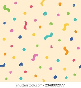 Colorful confetti seamless pattern, Vector hand drawn illustration.	