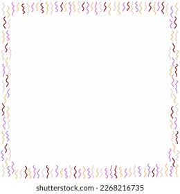 Colorful confetti and serpentine ribbons falling from above. Streamers, tinsel vector seamless frame border background in simple flat cartoon modern style.