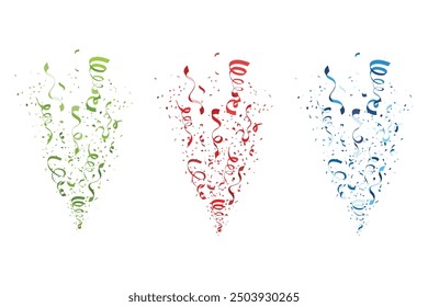 Colorful confetti and serpentine ribbons. Festive illustration in flat modern simple style.