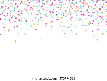 Colorful Confetti and serpentine set, bright colorful background, editable elements, cute and fun decoration. Isolated on white. Vector illustration for celebration, party, carnival, festive holiday..