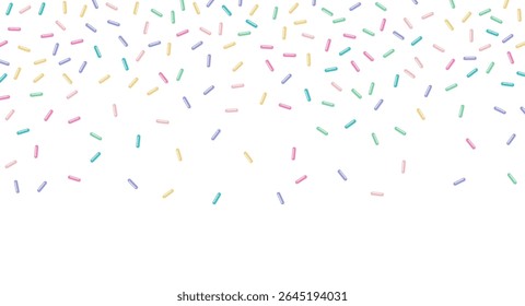 Colorful confetti sprinkles falling on white background, festive decoration pattern for party, celebration, holiday or abstract fun concept