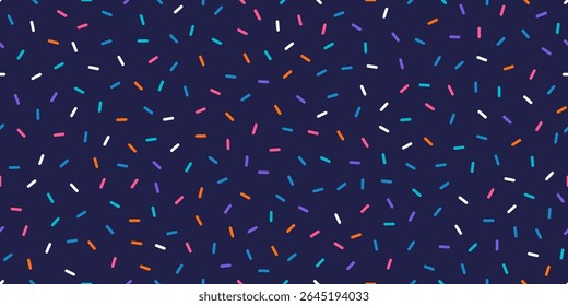 Colorful confetti sprinkles falling on dark background, festive decoration pattern for party, celebration, holiday or abstract fun concept