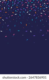 Colorful confetti sprinkles falling on dark background, festive decoration pattern for party, celebration, holiday or abstract fun concept