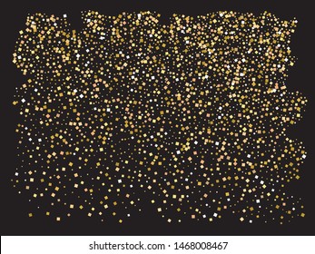 Colorful confetti squares falling. Geometric element for your design. Vector illustration effect. Gold invitation template, background image, poster or greeting card.