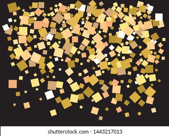 Colorful confetti squares falling. Random element for your design. Vector illustration layout. Gold invitation template, background image, poster or greeting card.