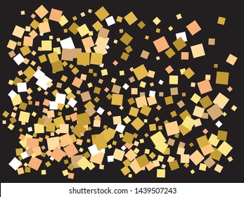 Colorful confetti squares falling. Vector illustration concept. Unusual element for your design. Gold invitation template, background image, poster or greeting card.