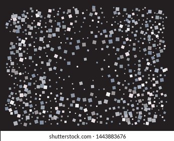 Colorful confetti squares falling. Vector illustration concept. Magic element of design. Silver invitation template, background image, poster or greeting card.