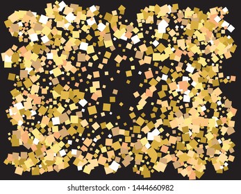 Colorful confetti squares falling. Vector illustration theme. Vibrant element for your design. Gold invitation template, background image, poster or greeting card.
