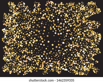 Colorful confetti squares falling. Vector illustration space. Graphic element for your design. Gold invitation template, background image, poster or greeting card.