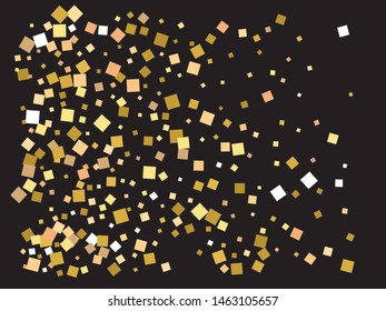 Colorful confetti squares falling. Vector illustration poster. Unusual element for your design. Gold invitation template, background image, poster or greeting card.
