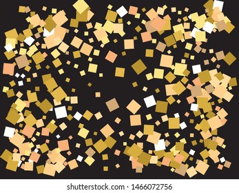 Colorful confetti squares falling. Vector illustration art. New element for your design. Gold invitation template, background image, poster or greeting card.