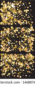 Colorful confetti squares falling. Vector illustration flyer. Unusual element of design. Gold set of invitation templates, background images, posters or greeting cards.