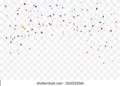 Colorful Confetti And Star isolated On Transparent Background. Celebration & Party. Vector Illustration