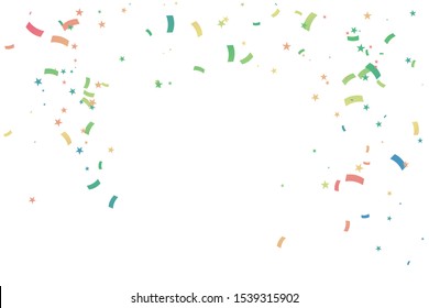 Colorful Confetti Star On Background. Party & Celebration Banner. Surprise. Vector Illustration