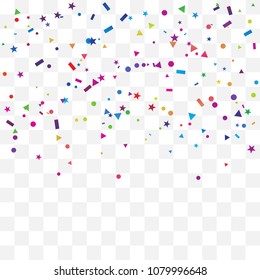Colorful Confetti Star On Transparent Background. Celebration & Party. Vector Illustration