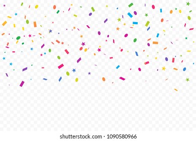 Colorful Confetti Star On Transparent Background. Celebration & Party. Vector Illustration