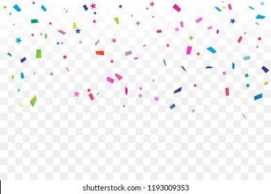 Colorful Confetti Star On Transparent Background. Celebration & Party. Vector Illustration