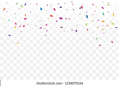 Colorful Confetti Star On Transparent Background. Celebration & Party. Vector Illustration