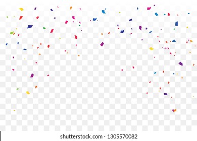 Colorful Confetti Star On Transparent Background. Celebration & Party. Vector Illustration
