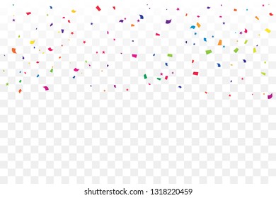 Colorful Confetti Star On Transparent Background. Celebration & Party. Congratulation. Vector Illustration