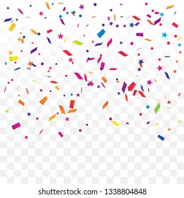 Colorful Confetti Star On Transparent Background. Celebration & Party. Vector Illustration