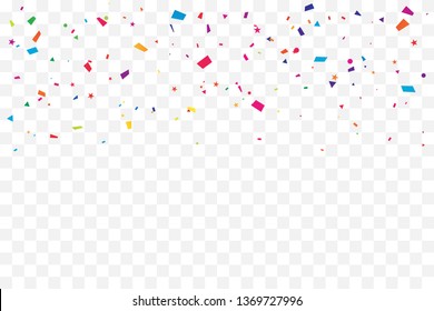 Colorful Confetti Star On Transparent Background. Celebration & Party. Vector Illustration