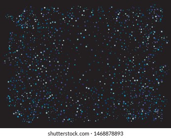Colorful confetti stars falling. Vector illustration layout. Vibrant glitter design's elements. Blue invitation template, background image, poster or greeting card.