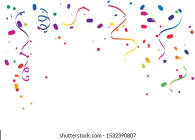 Colorful Confetti And Streamer Ribbon On White Background. Celebration & Party. Vector Illustration