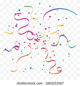 Colorful Confetti And Streamer Ribbon On Transparent Background. Celebration & Party. Vector Illustration