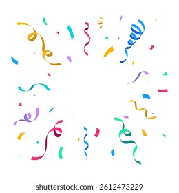 Colorful Confetti and Streamers Bursting on White Background, Festive Celebration Vector. Birthday, Holiday, New Year, Carnival festivity, confetti,