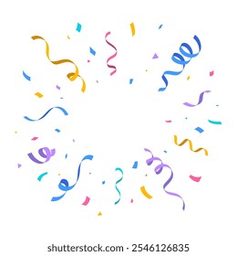 Colorful confetti and streamers in a circular pattern on a white background, perfect for celebrations and festive occasions.