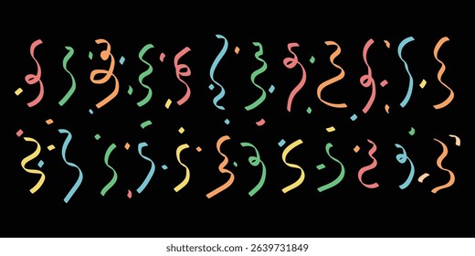 Colorful Confetti and Streamers on a Black Background.