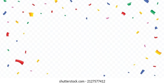 Colorful confetti and tinsel explosion frame illustration on a transparent background. Carnival elements vector for a birthday celebration background. Multicolor confetti and tinsel frame vector.