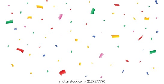Colorful confetti and tinsel explosion on a white background. Multicolor party confetti and foil paper falling background. Festival and birthday celebration frame elements vector.