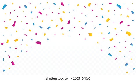 Colorful confetti and tinsel falling vector. Shiny confetti and tinsel falling isolated on white background. Festival elements vector. Anniversary and birthday celebration element.