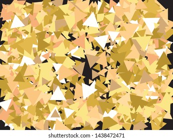 Colorful confetti triangles falling. Vector illustration object. Graphic design's elements. Gold invitation template, background image, poster or greeting card.