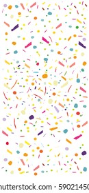 Colorful confetti vector background Vertical rectangular Pattern with small particles, grains like chocolate chips pastry Bright backdrop on white Easy holiday Flying streamers and confetti Falling On