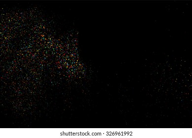 Colorful confetti vector. Grainy abstract  colorful texture on a black background. Design element. Vector illustration, eps 10.