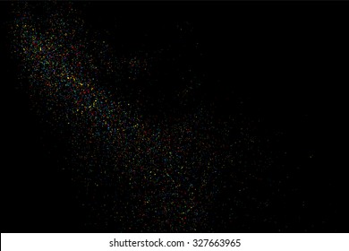 Colorful confetti vector. Grainy abstract  colorful texture on a black background. Design element. Vector illustration,eps 10.