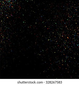 Colorful confetti vector. Grainy abstract  colorful texture on a black background. Design element. Vector illustration,eps 10.