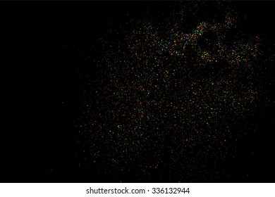 Colorful confetti vector. Grainy abstract  colorful texture on a black background. Design element. Vector illustration,eps 10.