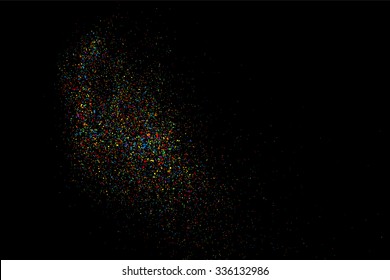 Colorful confetti vector. Grainy abstract  colorful texture on a black background. Design element. Vector illustration,eps 10.