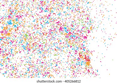 Colorful confetti vector on black background. Grainy abstract random texture design element. Colorful party background with glitter, sprinkles and space for your text on black. Distress. 