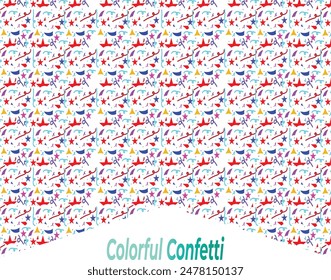 Vector de confeti colorido con fondo blanco.