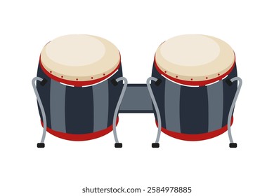 Colorful conga drums ready for a rhythmic performance at a lively cultural festival