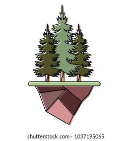 Colorful coniferous forest with earth piece vector illustration