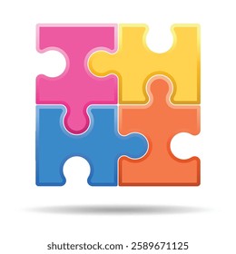 Colorful connected jigsaw pieces. Puzzle isolated vector illustration