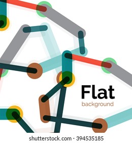 Colorful connected lines on white. Flat design abstract background