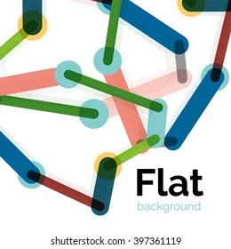 Colorful connected lines on white. Flat design abstract background